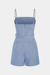 Belted Pocket Asymmetrical Slip Sleeveless Romper