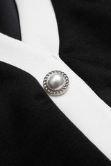 Contrast Trim V-Neck Button Long Sleeve Maxi Dress