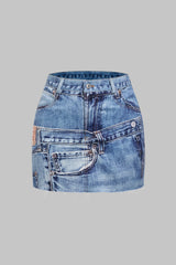 Abstract Print Washed Skirt