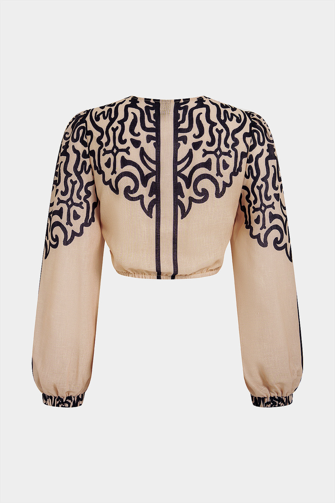 Contrast Geometric Print V-Neck Tie Front Long Sleeve Top