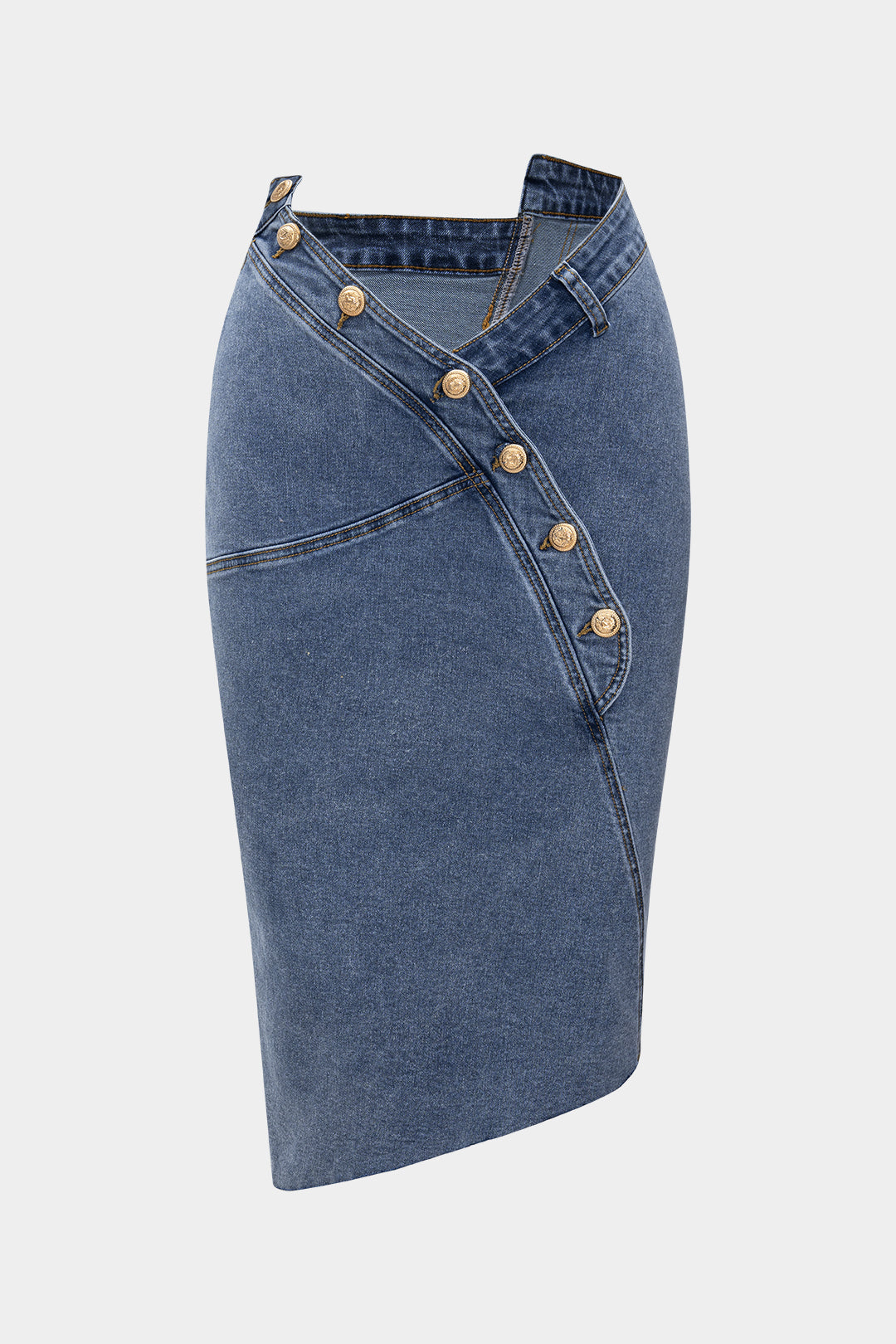 Denim Asymmetry Button Skirt