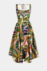 Abstract Print Ruched Sleeveless Maxi Dress
