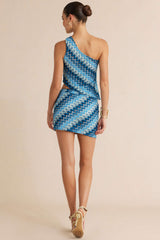 Color Block Print One Shoulder Tank Top And Skirt Set