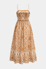 Bohemian Print Smocked Backless Sleeveless Maxi Dress