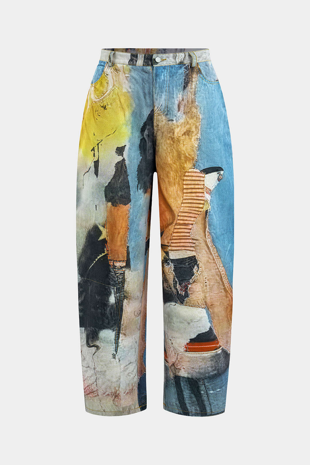 Abstract Print Button Wide Leg Trousers