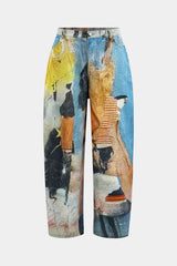 Abstract Print Button Wide Leg Trousers