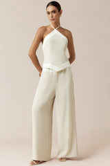 Contrast Halter Neck Tie-Up Backless Cami Top