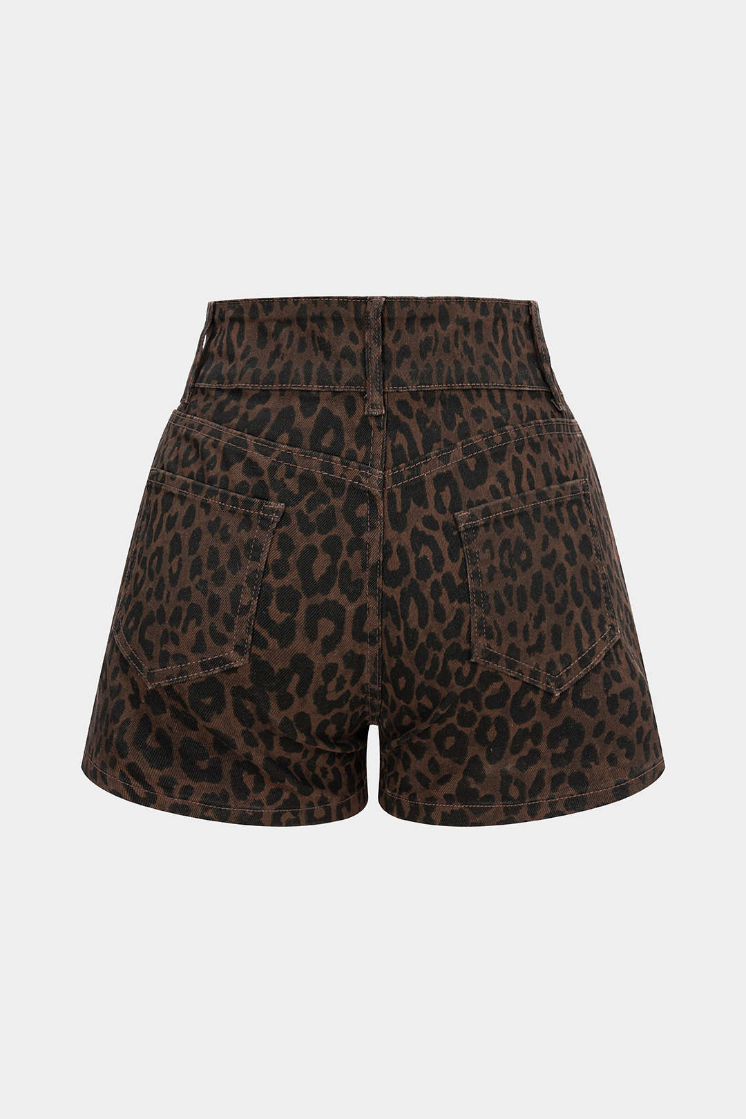Denim Leopard Print High Waist Shorts