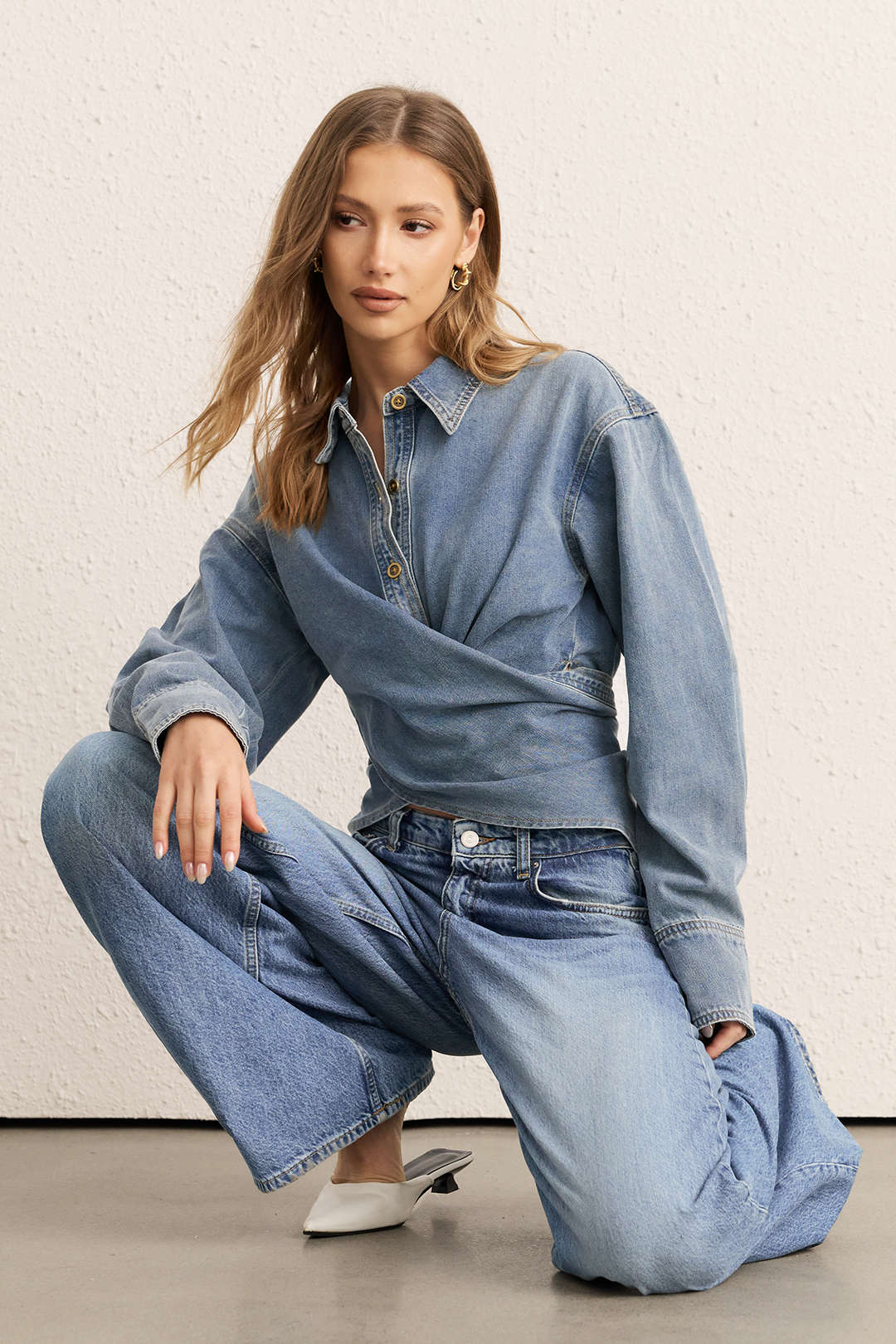 Denim Ruched Crossed Outerwear