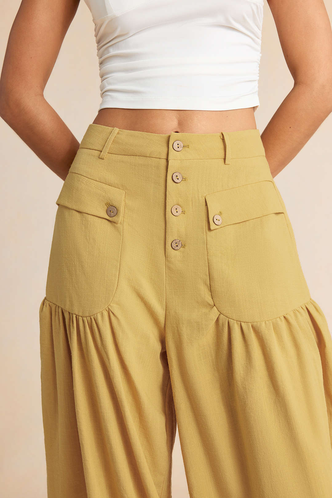Button Pocket Tie-Up Pants
