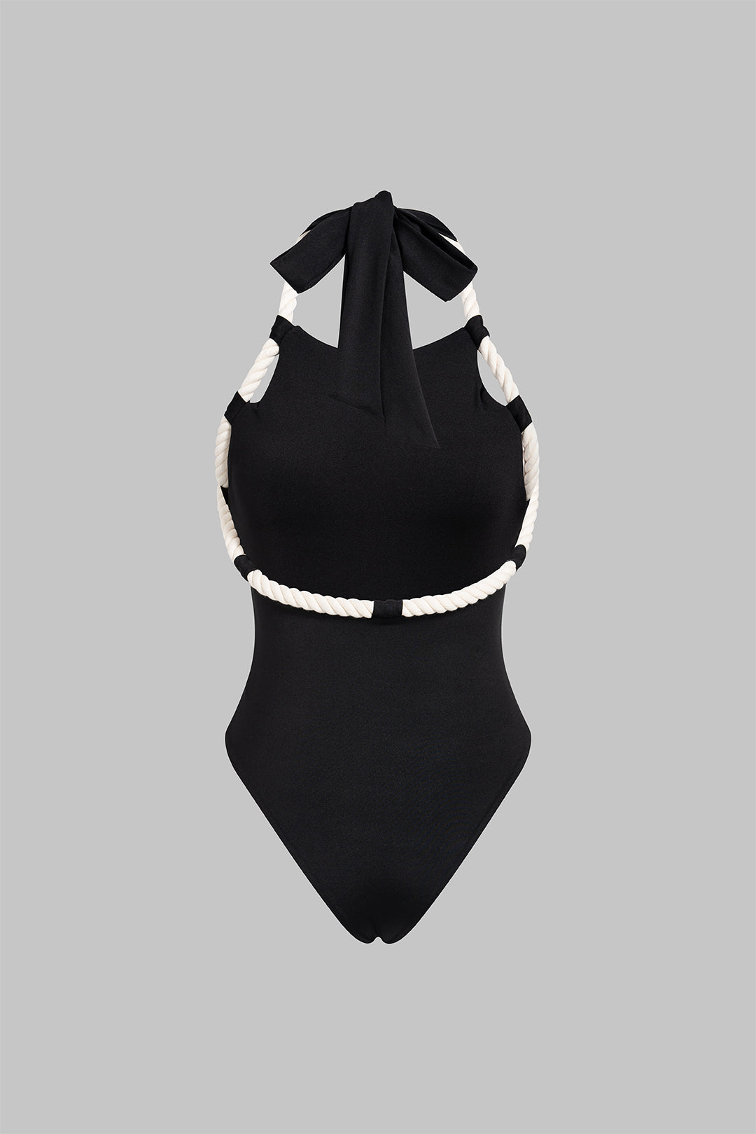 Contrast Halter Neck Twist Knot Backless Tie-Up Sleeveless Bodysuit