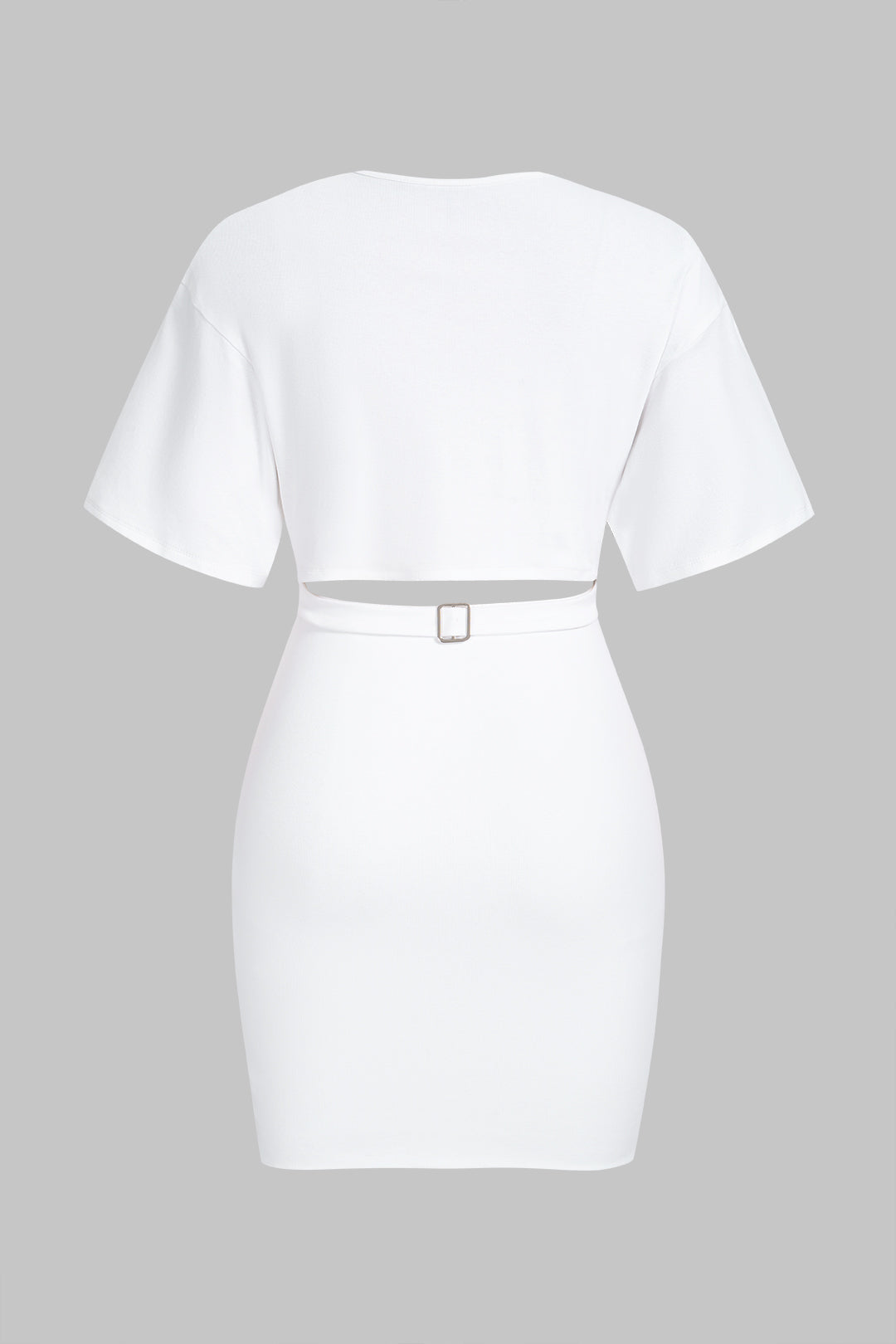 Crossed V-Neck Cut Out Ruched Belted Short Sleeve Midi Dress