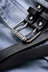 Denim Belted Frayed High Waist Zipper Wide Leg Jeans