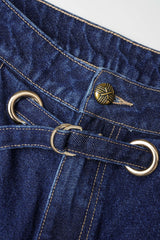 Denim Belted Zipper Metallic Jeans