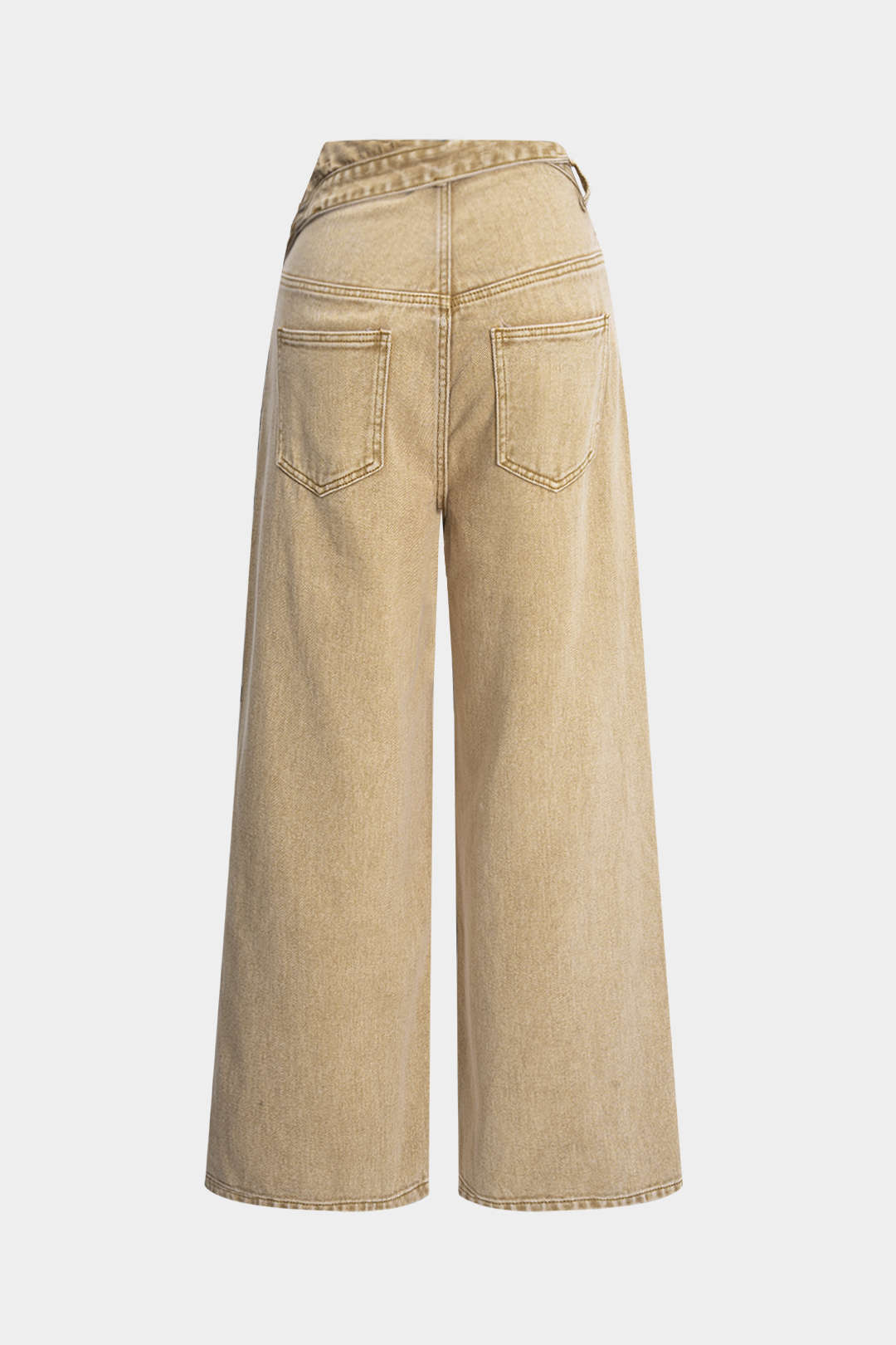 Denim Asymmetrical High Waist Straight Leg Jeans