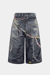 Chain Print  Wide Leg Shorts