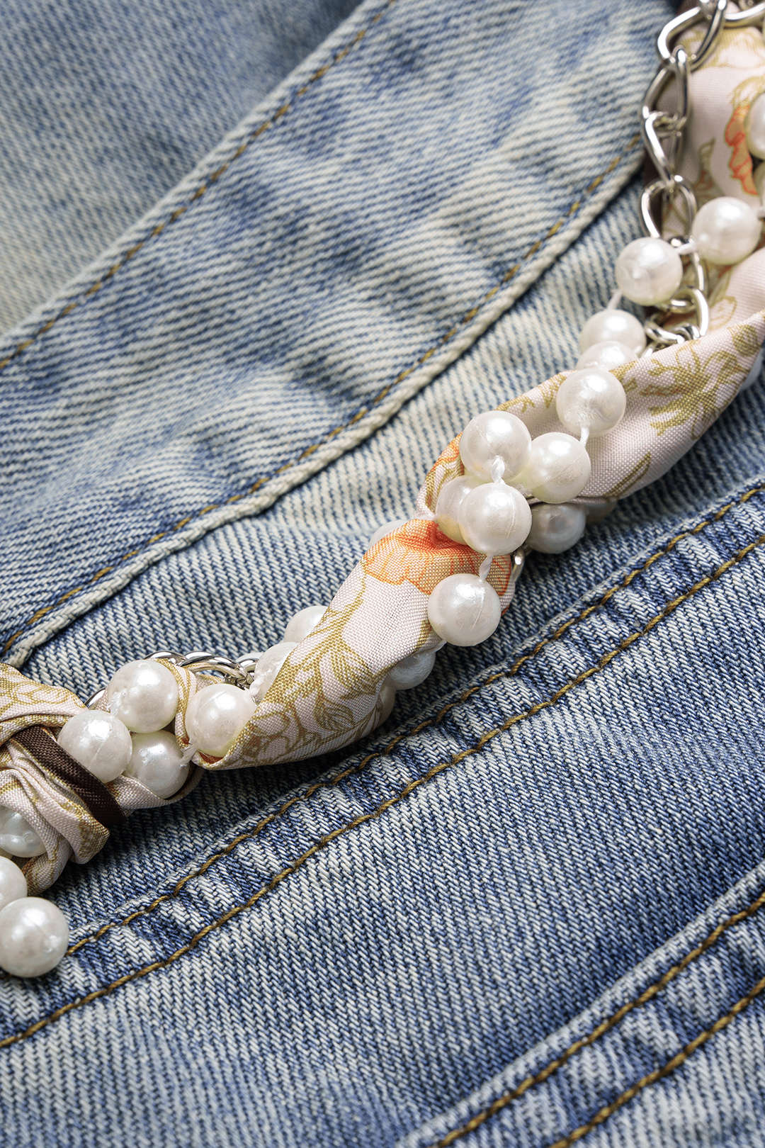 Denim Chain Belted High Waist Skirt