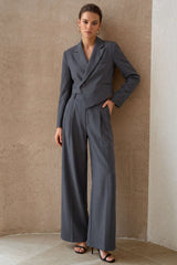 Asymmetrical Notched Lapel Button Blazer And Wide Leg Pants Set