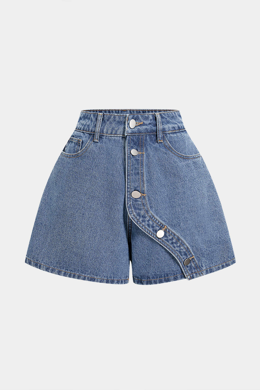 Denim Asymmetrical Button Shorts