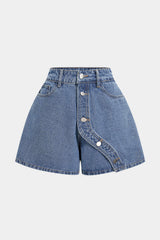 Denim Asymmetrical Button Shorts