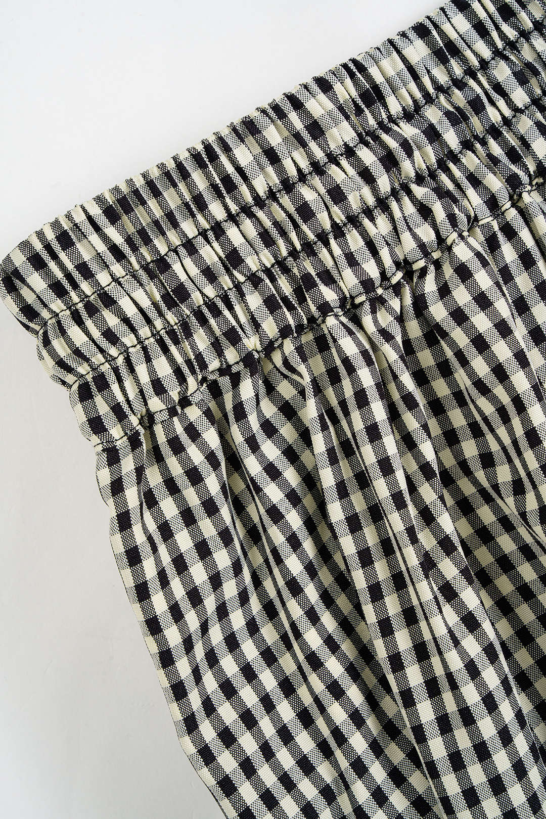 Checkered Print Tie-Up Lantern Trousers