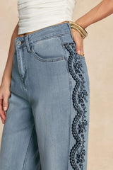 Denim Embroidery Straight Leg Jeans