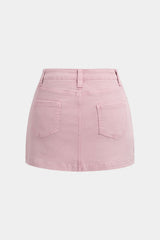 Denim Metallic Zipper Ripped Skirt