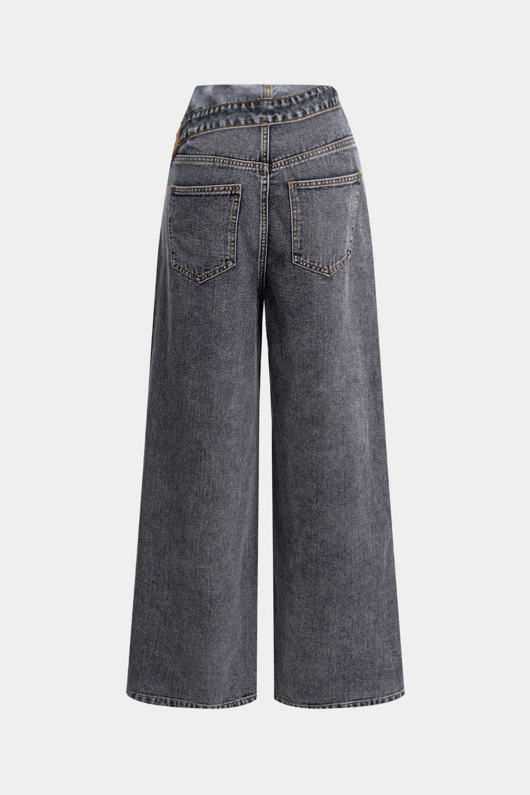 Denim Asymmetrical High Waist Straight Leg Jeans