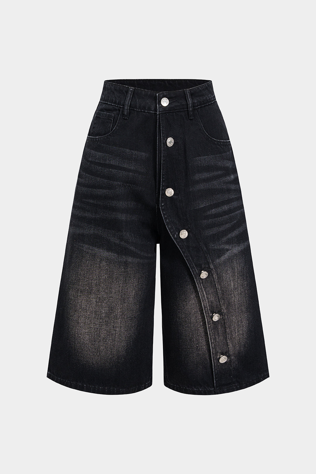 Denim Asymmetrical Button Shorts
