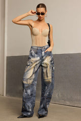 Abstract Print Pocket Barrel Trousers