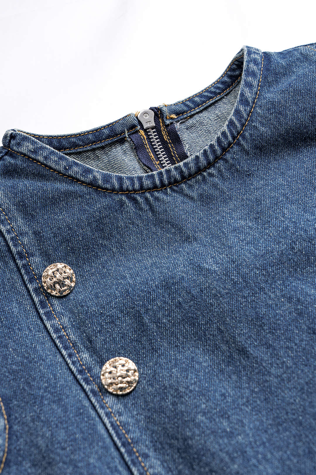 Denim Pleated Button Zipper Sleeveless Mini Dress