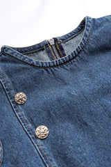 Denim Pleated Button Zipper Sleeveless Mini Dress