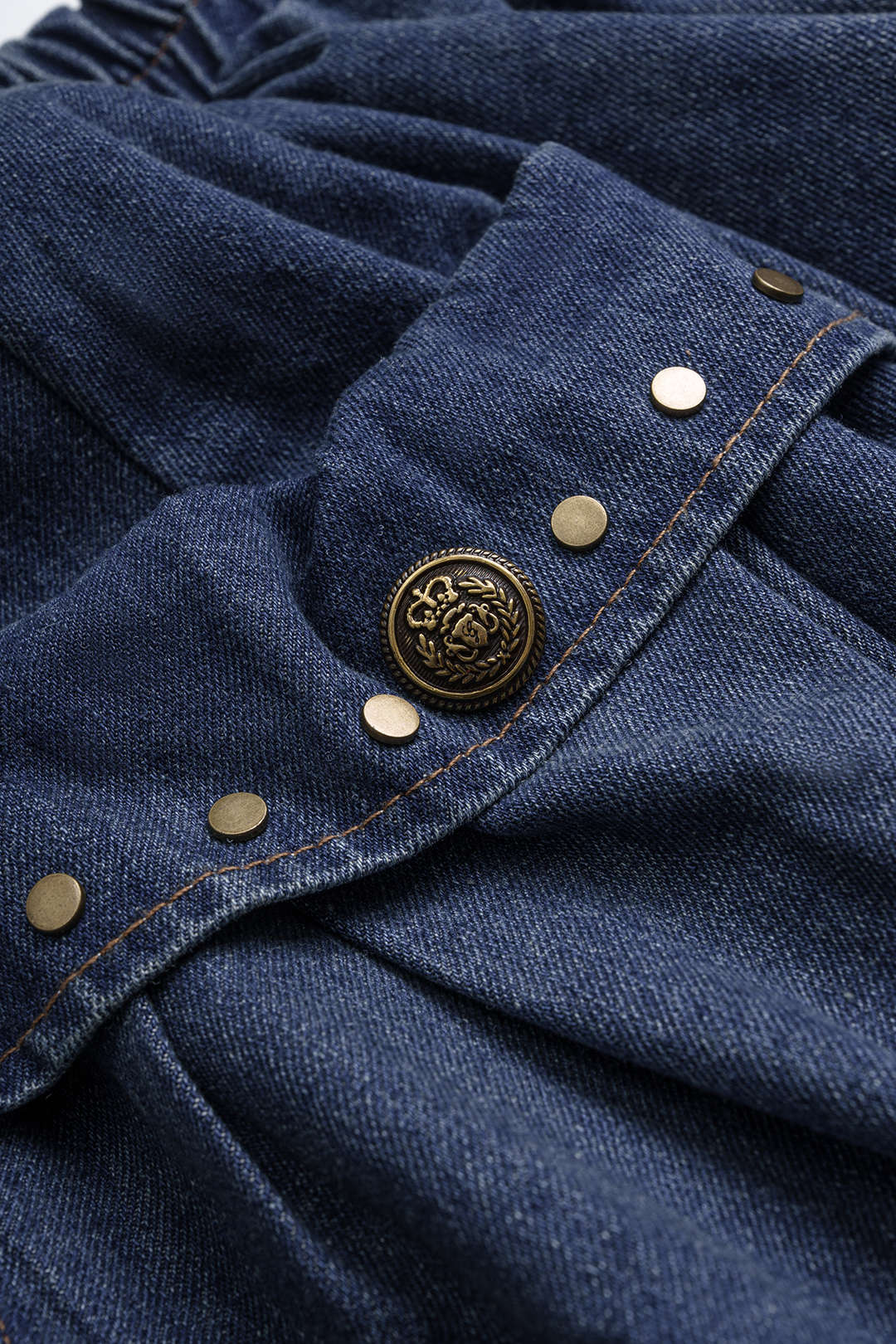 Denim Shirred Waistband Ruched Pocket Mini Skirt
