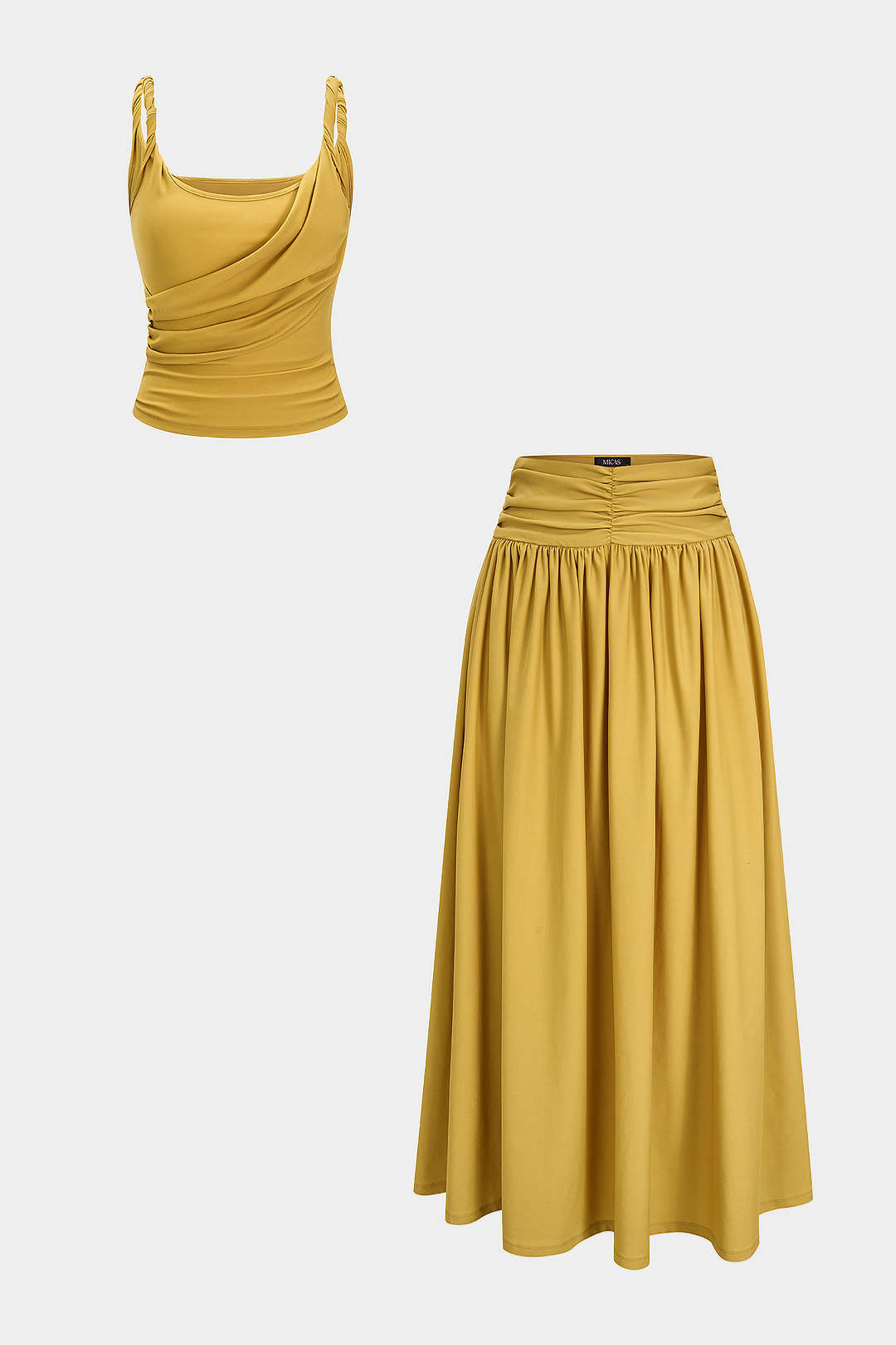 Asymmetrical Ruched Twist Knot Cami Top And Ruched Skirt Set