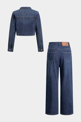 Denim Button Long-Sleeve Top And High Waist Asymmetrical Jeans Set