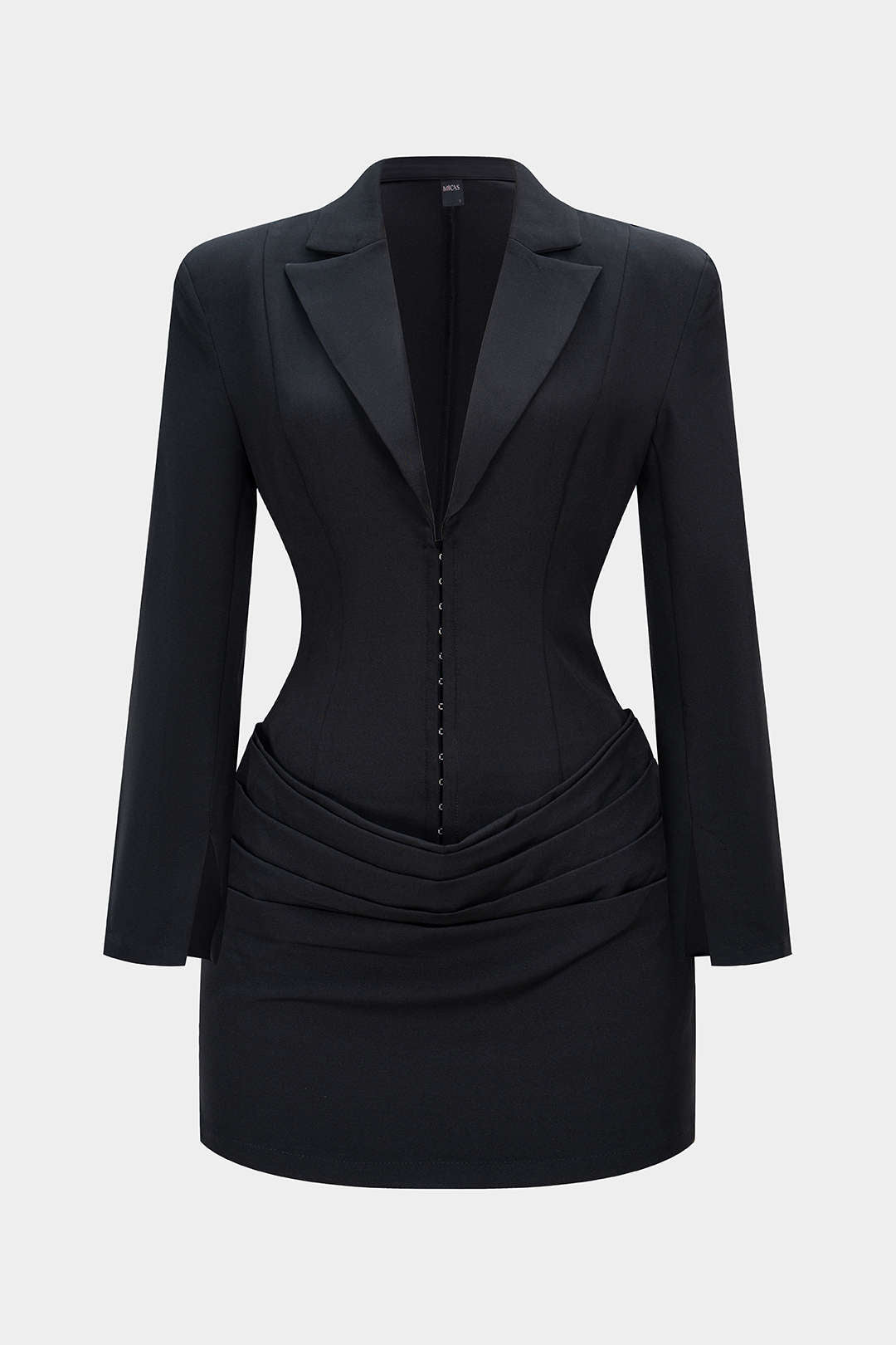 Deep V-Neck Waist-Cinching Ruched Long Sleeve Mini Dress