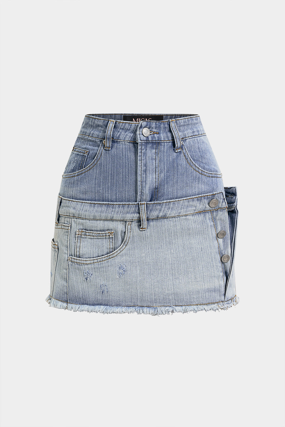 Denim Contrast Asymmetrical High Waist A-Line Skirt