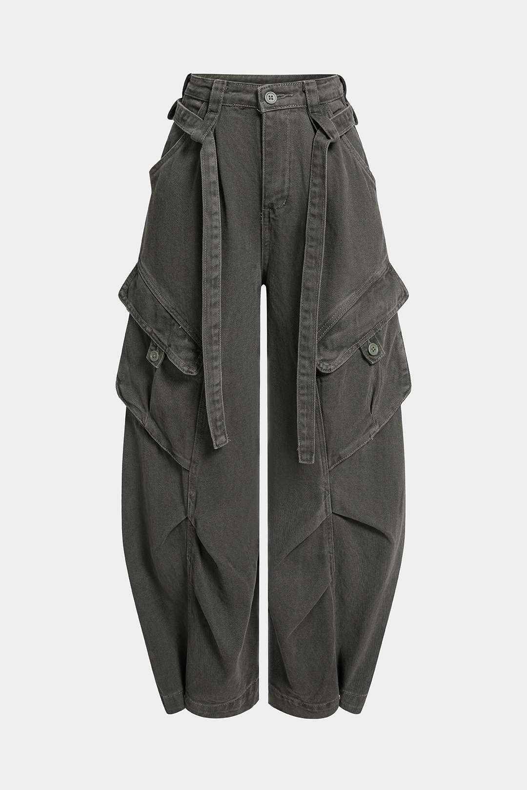Denim Pocket Belted Wide Leg Jeans