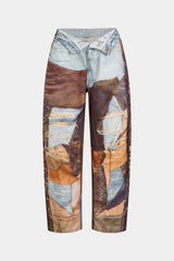Color Block Button Wide Leg Trousers