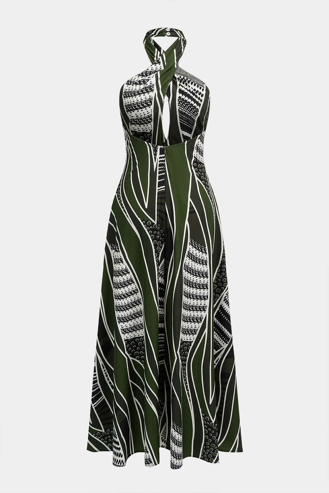 Abstract Print Halter Neck Cut Out Maxi Dress