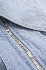 Denim V-Neck Asymmetrical Zipper Vest