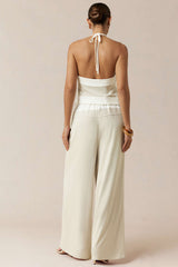 Contrast Drawstring Wide Leg Pants
