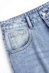 Denim Ripped Straight Leg Jeans