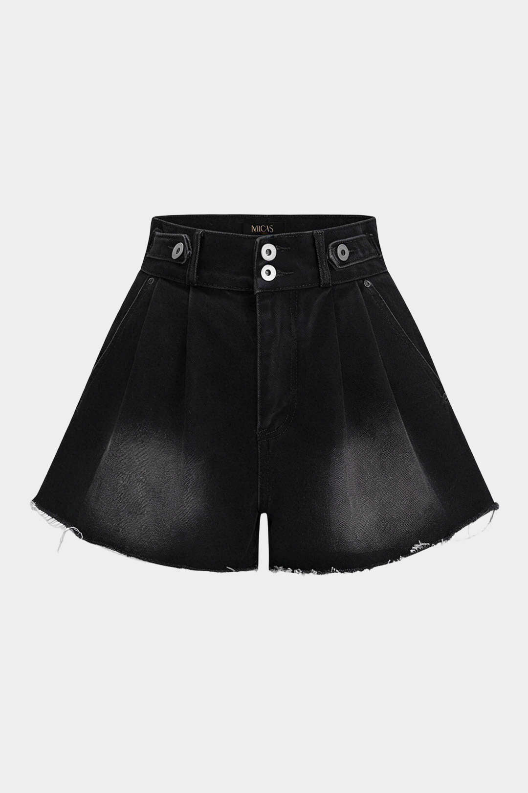 Denim High Waist Frayed Wide Leg Shorts