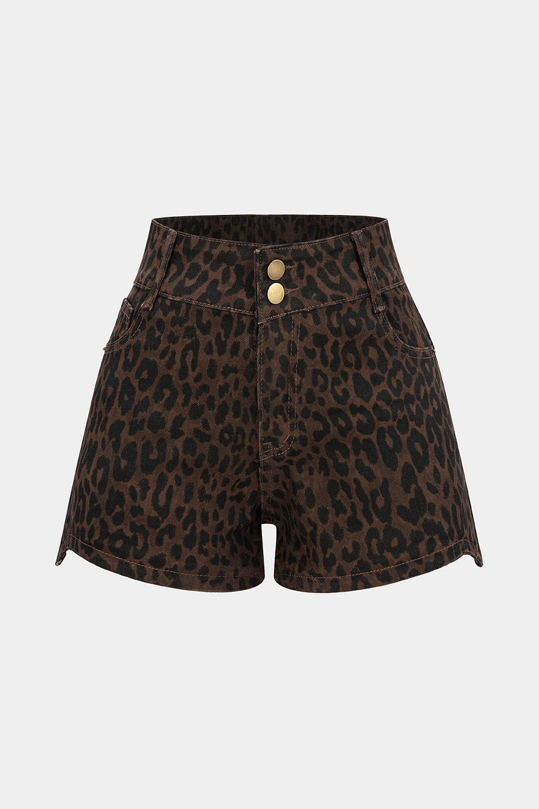 Denim Leopard Print High Waist Shorts