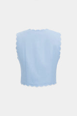 Contrast Whipstitching Linen Button Tank Top