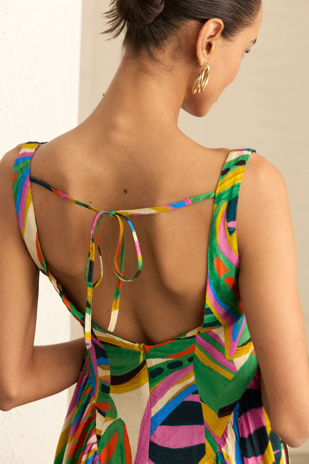 Abstract Print Ruched Sleeveless Maxi Dress