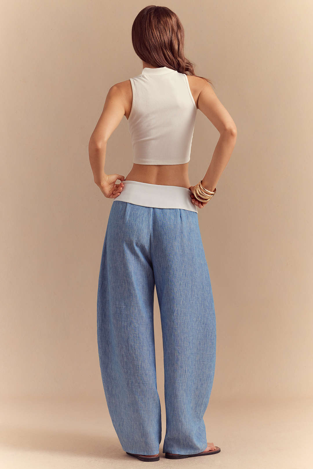 Contrast Tie Front Wide Leg Pants