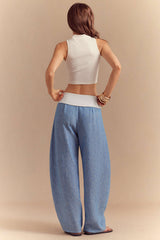 Contrast Tie Front Wide Leg Pants