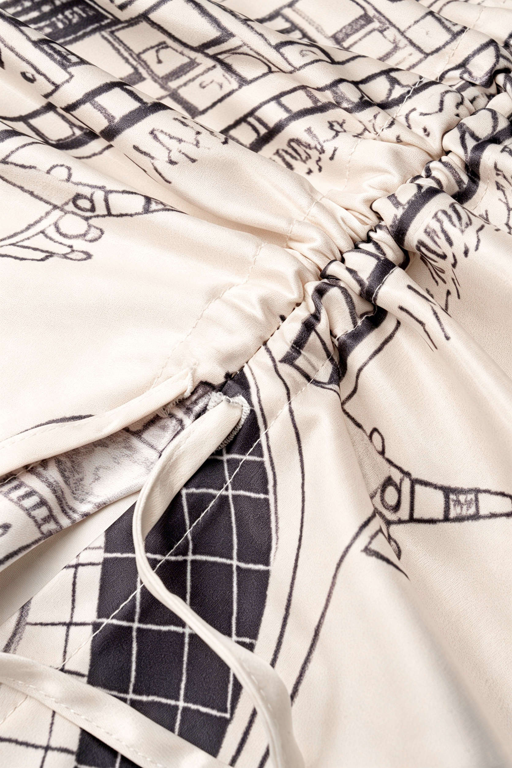 Artistic Print Stain Drawstring Asymmetrical Ruched Skirt